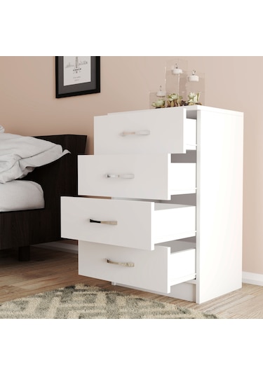 Moxen Mobilya Beyaz 4 Çekmeceli Komodin KMD4001