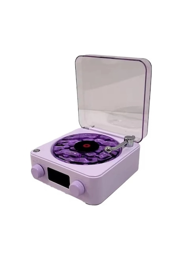 Just Cheap Store Waves Nostalji Plak Görünümlü Bluetooth Hoparlör 3d Ses Dalgası Retro Müzik Plak Mor