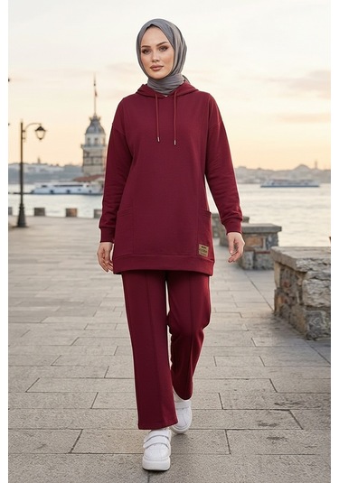 Bestenur Çift Cepli Kapüşonlu İkili Takım 1668 - Bordo