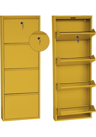 Kilitli 4'lü Metal Ayakkabılık Sarı Kilitli 4'lü Metal Ayakkabılık Sarı