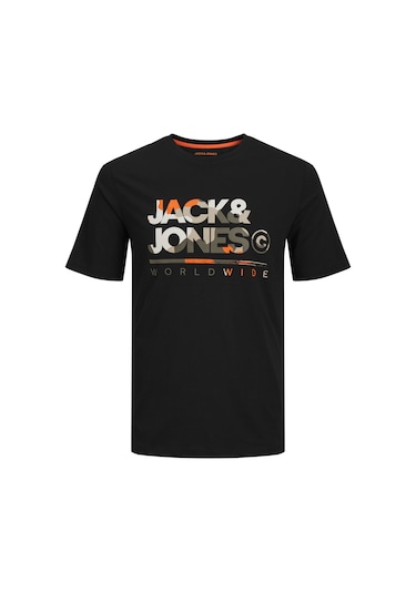 Jack & Jones Erkek Logo Baskılı Kısa Kollu Tişört - Luke Black Siyah
