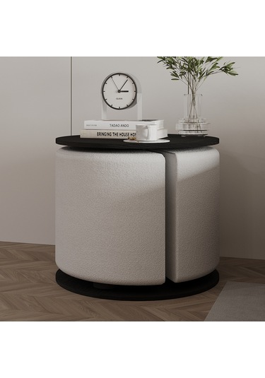 Vexana Puflu Yan Sehpa Saklanabilir Puflu Servis Sehpası Ahşap Siyah