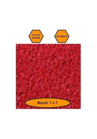 Kırmızı Kıvırcık Plastik Paspas, Dış Mekan İçin Paspas, 1x7