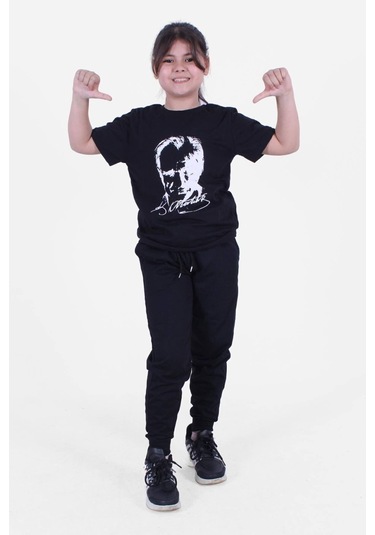 Fyk Kids Atatürk-ımza-bayrak Baskılı Unisex Takım Siyah