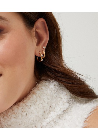 Kangvka Kadınlar İçin 14k Altın Kaplama Zirkonyalı Kolye Seti - 3 Çift Çeşitli Stiller Çember Ve Tıkalı - Günlük & Resmi Etkinlikler İçin Zirve Tarz Gold