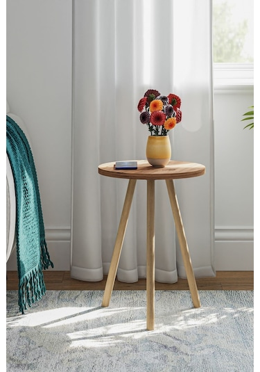 İntergo Yuvarlak Ahşap Ayaklı Tekli Zigon Yan Sehpa Atlantik Çam