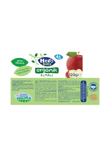 Hero Baby Organik Elmalı 4+ Ay Kavanoz Maması 120 G