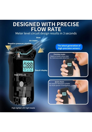 Motion003 Profesyonel 0.20 Bac Alkol Test Cihazı 1 Adet Cihaz + 5 Nozul Yüksek Doğruluklu Taşınabilir Lcd Ekran Abs Gövde Aaa Pil