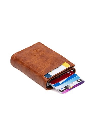 Tuldar Erkek Rfıd Otomatik Çekim Koruyucu Mekanizmalı Kağıt Para Bölmeli Hediyelik Kartlık Cüzdan Tul601 - Taba