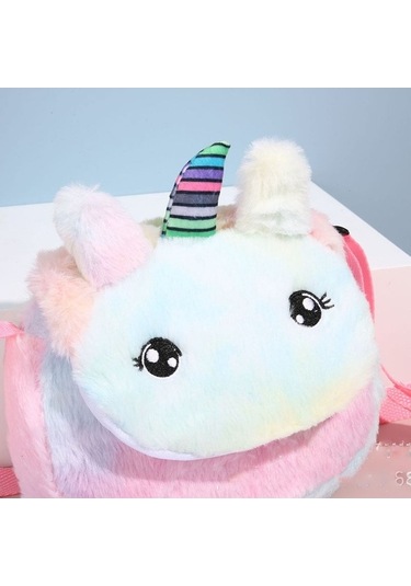 Maoyaya Yeni Yuvarlak Gözlü Tek Boynuzlu At Çocuk Peluş, Renkli Kapaklı Kız Omuz Çantası Mor Lila