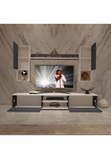 Decoraktiv Eko 5da Mdf Dvd Tv Ünitesi Tv Sehpası Beyaz - Antrasit