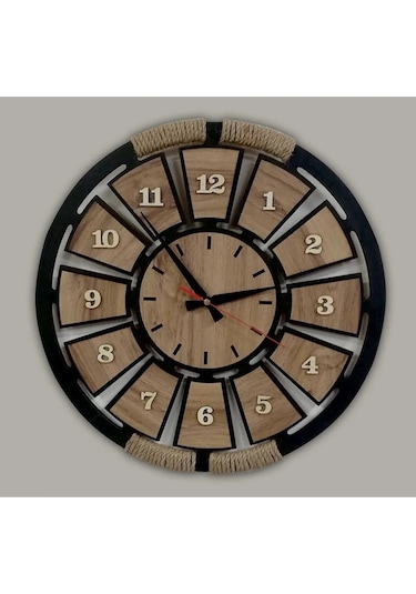 Dmswaall Ahşap Halatlı Dekoratif Duvar Saati Siyah