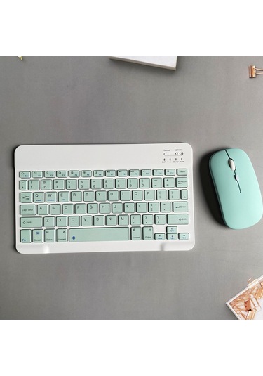 Moveevo 10 İnç Yeşil Tablet Klavye + İkili Mod Şarjlı Mouse Seti - Bluetooth, Manyetik Tutma, İpad Uyumlu, Kablosuz Çalışma Diğer