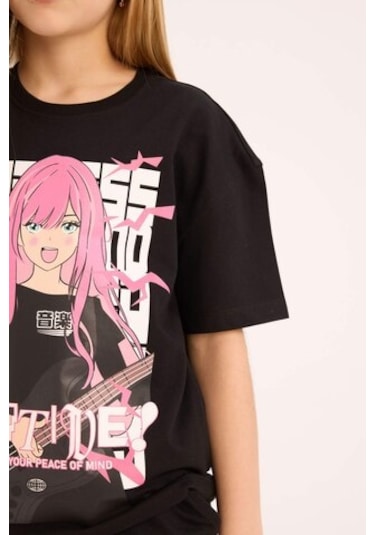 DeFacto Kız Çocuk Relax Fit Bisiklet Yaka Baskılı Kısa Kollu Tişört E0353A825SMBK81 Siyah DeFacto Kız Çocuk Relax Fit Bisiklet Yaka Baskılı Kısa Kollu Tişört E0353A825SMBK81 Siyah
