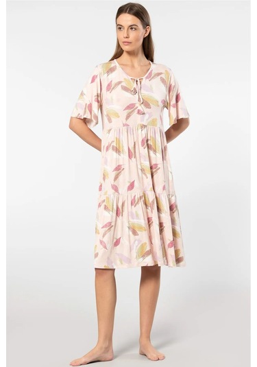 Türen 3354 Kadın Kısa Kollu Elbise-pudra Pudra