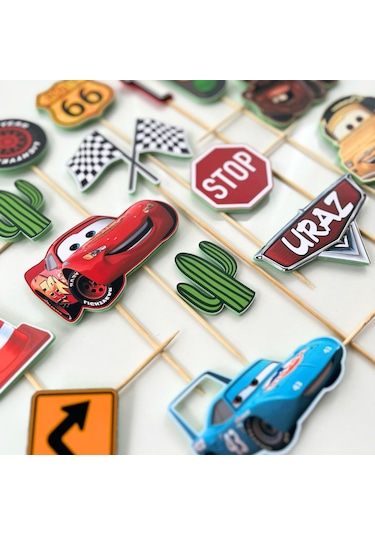 Cars Arabalar Temalı Erkek Çocuk Doğum Günü İsme Özel 3d Çubuklu Pasta Süsü Seti Çocuk