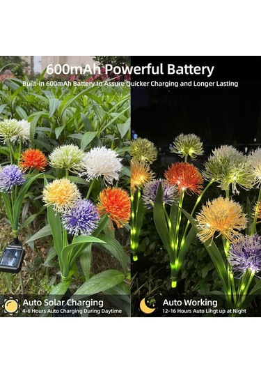 Dancemonkey Su Geçirmez Solar Çiçek Bahçe Işıkları - Dekoratif Çim Teras Feneri Çok Renkli Çok Renkli