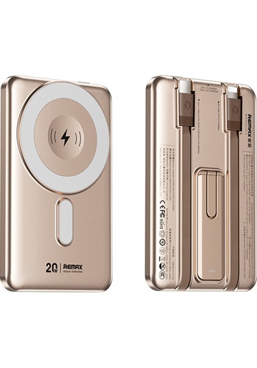 Remax Cx-1 5000mah Güç Bankası Kabloları Katlanabilir Standlı 15w Kablosuz Telefon Şarj Cihazı Altın