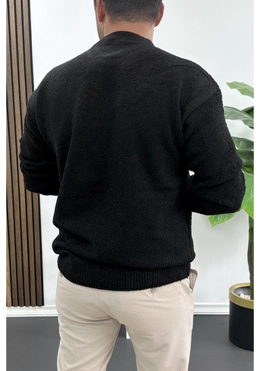 Erkek Bisiklet Yaka Buklet Kumaş Kazak Siyah Edw419 Siyah