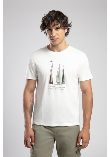 Lee Cooper Nelli Erkek O Yaka T-shirt Ekru-19934 Ekru