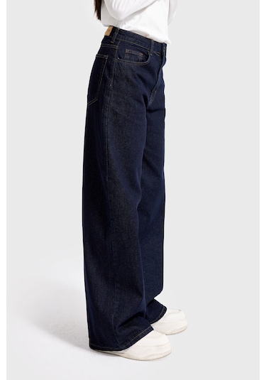 Itsbasic Kadın İndigo Renk 7w5-50 Palazzo Baggy Fit %100 Koton İç Boy 83cm Denim Jean