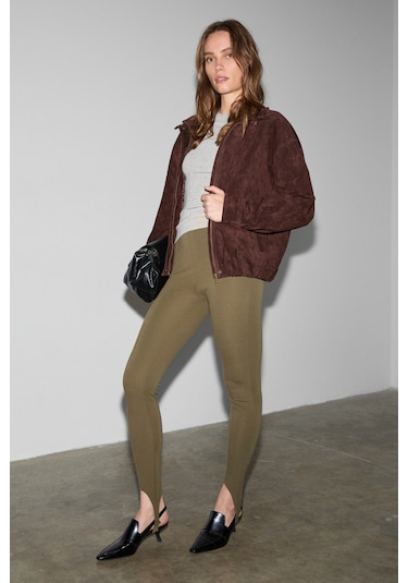 Grımelange Rysanne Kadın Esnek Kumaşlı Slim Fit Paçası Lastik Detaylı Haki Pantolon Haki