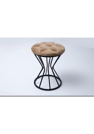 Metal Ayaklı Lüks Puf Tabure Kara Inci Pembe