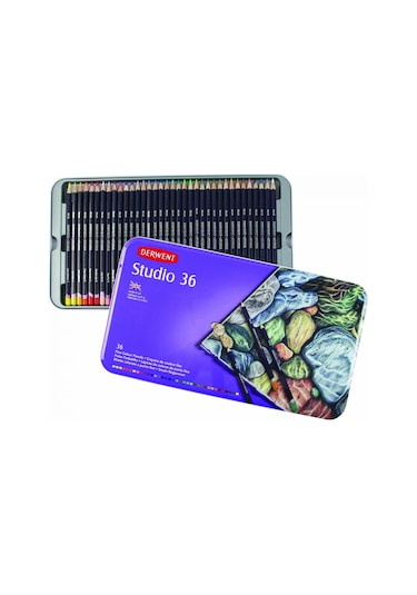 Derwent Studio Pencils Kuruboya Kalemi Teneke Kutu 36 Renk