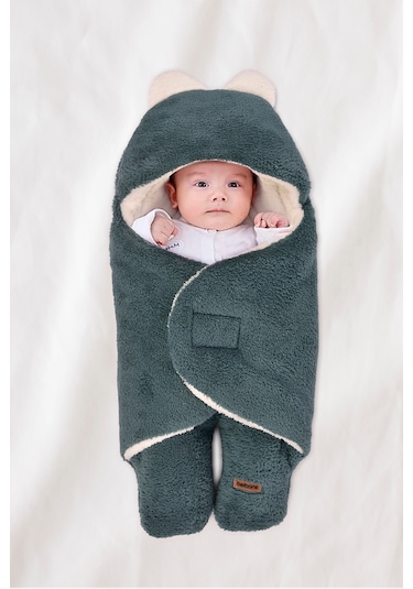0-12 Ay Çift Kat Elyaflı Bebek Dış Kundak- Pelüş Bebek Battaniyesi- Ayaklı Welsoft Bebek Uyku Tulumu