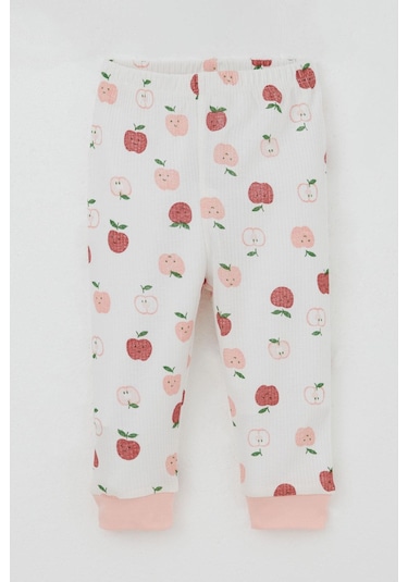 Breeze Kız Bebek Pijama Takımı Omuzdan Patlı Sevimli Minik Elma Desenli 4 Ay-1 Yaş, Ekru Ekru