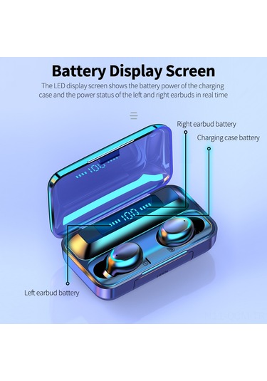 Qingmipy Siyah F9-5c Tws Bluetooth 5.0 Kulak İçi Kulaklık, Spor İçin Tasarlanmış, Akıllı Dokunmatik Kontrol, 1200mah Büyük Kapasiteli Şarj Kutusu İle 4-5 Saat Çalma Süresi