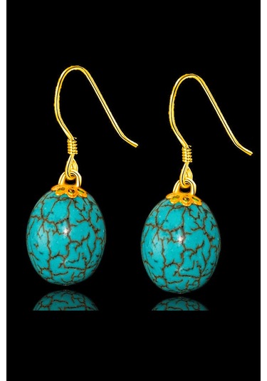 Sertifikalı Orijinal Gold Küre Model Firuze Taşı Kolye Ve Küpe Se Çok Renkli