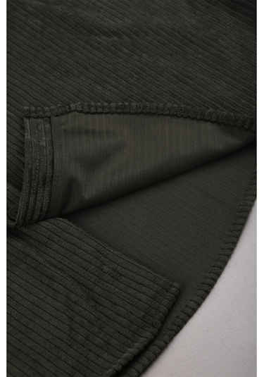 Deepsea Erkek Yeşil Kadife Fitilli Rahat Kesim Gömlek Yumuşak Dokulu Likralı Kadife Gömlek 2600758 Yeşil