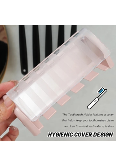 Banyo Duvara Monte Diş Fırçası Tutucu Kapaklı 5 Yuvaları Sondaj Olmadan Ev Pembe 13.5x5x4.5cm Pembe