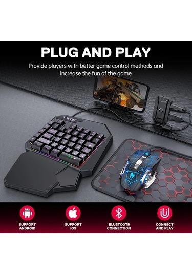 Techbloom Ergonomic Oyuncu Seti Black 35 Tus Uzun Süreli Oyun İçin Yorulmayan Rgb Programlanabilir Tek Elle Klavye Ve Fare Seti Diğer