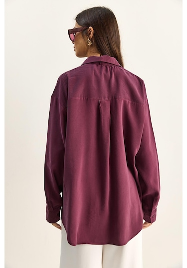 Shade Kadın Şal Aksesuarlı Oversize Modal Gömlek 340 60286164 - Mürdüm MÜRDÜM