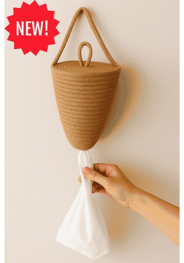 Poşetlik Halat İp El Dokuma Duvar Askılı Saklama Torbası Ev Düzenleme Aksesuarı Sepet 30 X 20 Cm Hasır