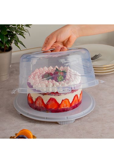 Porsima 1092 Yuvarlak Kek Pasta Fanusu Saklama Kabı 25 CM Gri