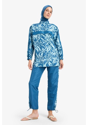 DeFacto Regular Fit Su İtici 3'lü Desenli Burkini Tesettür Mayo Takım E7996AX25HSBE376