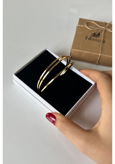 Gold Kaplama Düz 3 Lü Çelik Ajda Model Bilezik 65 Mm Gold
