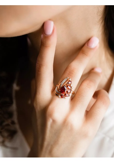 Lamponi 925 Ayar Gümüş, 585 Ayar Altın, Nar Ve Firinitli Mücevher Yüzüğü 223542840 Beyaz