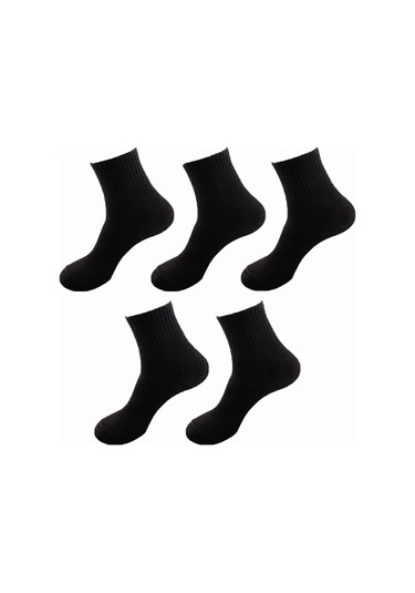 5li Kadın Erkek Kolej Çorap Renkli Pamuklu Yarım Konç Ekonomik Siyah