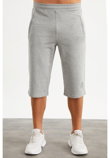 201762 Cep Nakış Detaylı Erkek Kapri-Gri Melanj