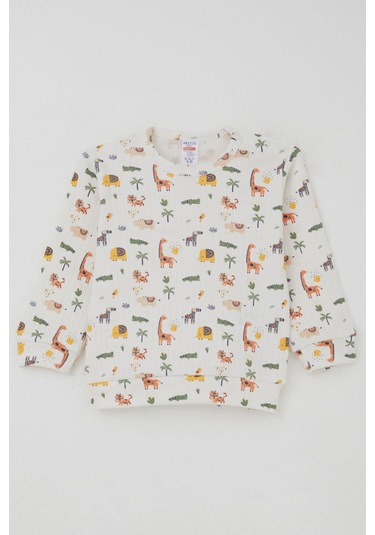 Breeze Erkek Bebek Pijama Takımı Omuzdan Patlı Bebek Hayvanat Bahçesi 4 Ay-1 Yaş, Ekru Ekru