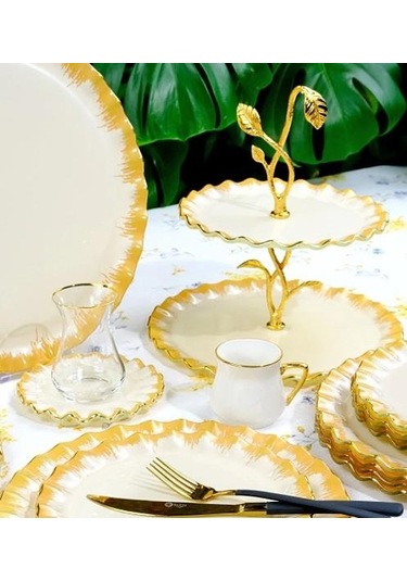 Glore Latte Altın Yaldızlı Cam Kurabiyelik 26089