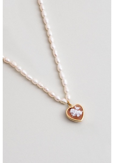 Cameo Italiano 18 Ayar Sarı Altın Kaplama 47 Cm Gümüş İnci Kolye Sarı