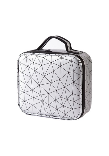 Sones Su Geçirmez Kozmetik Kutusu Bölmeli Kozmetik Çantası Büyük Kapasiteli Eşkenar Dörtgen Pu Kozmetik Saklama Kutusu Gümüş Beyaz