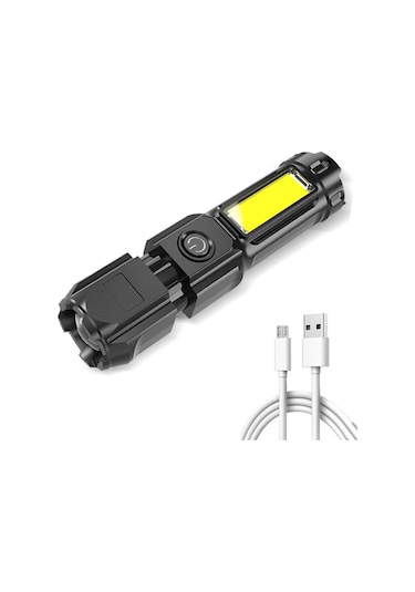 Y26478 Led Şarj Edilebilir El Feneri Mini El Yakınlaştırılabilir Siyah Siyah