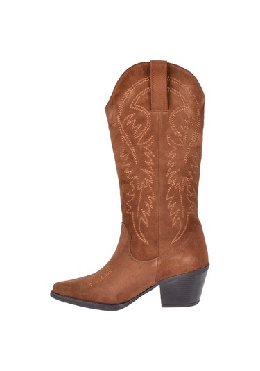 Pullman Hakiki Deri İşlemeli Western Kadın Çizme Plm-011 Taba Süet TABA SÜET