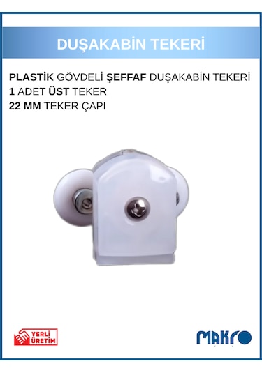 Duşakabin Tekerleği Üst Teker Plastik Gövde Şeffaf Teker Çapı 22 Mm Beyaz - Şeffaf